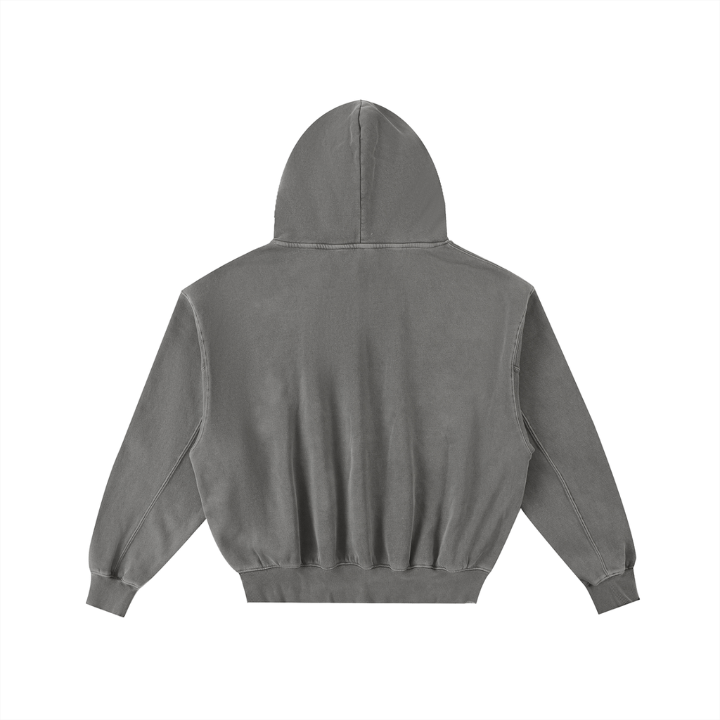 Embroidered Frayed Enzyme Washed Fleece Hoodie