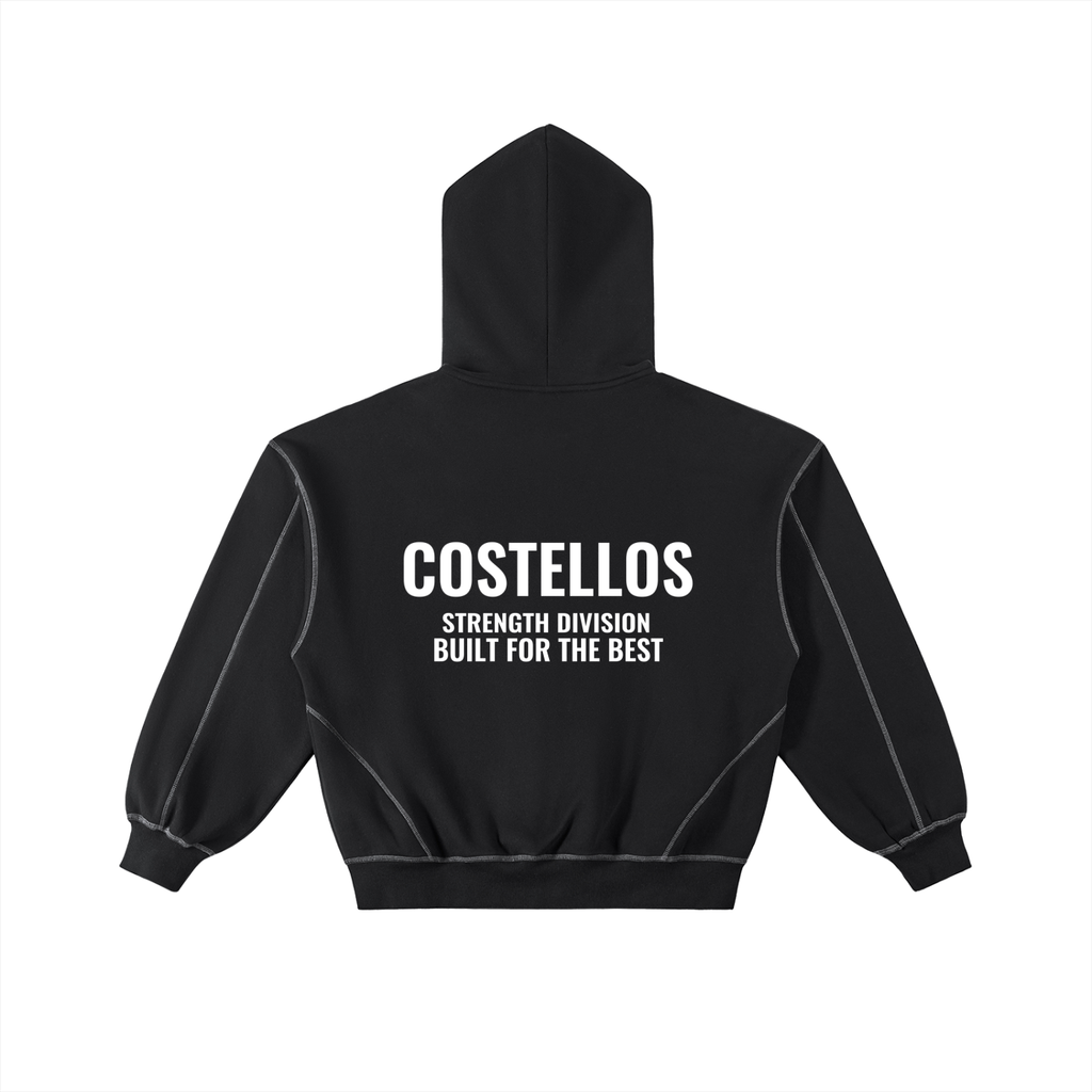 Costello's Graphic Contrast-Stitched Boxy Fleece Zip Hoodie
