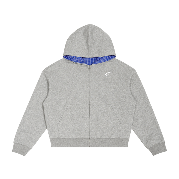 Boxy Plaid Grey Tracksuit Set Hoodie