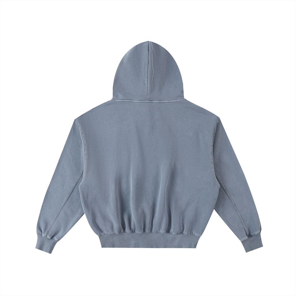 Embroidered Frayed Enzyme Washed Fleece Hoodie
