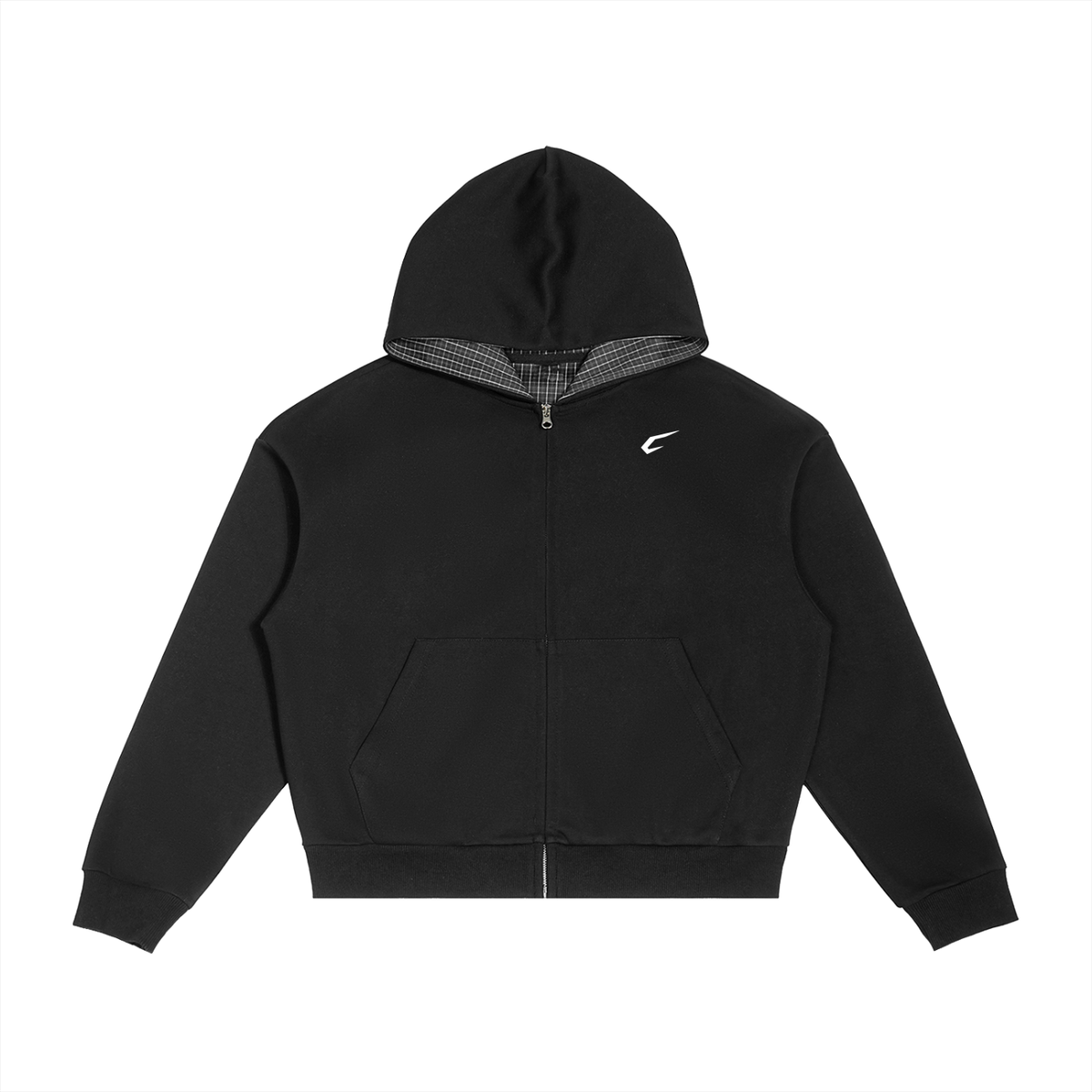 Boxy Plaid Black Tracksuit Set Hoodie