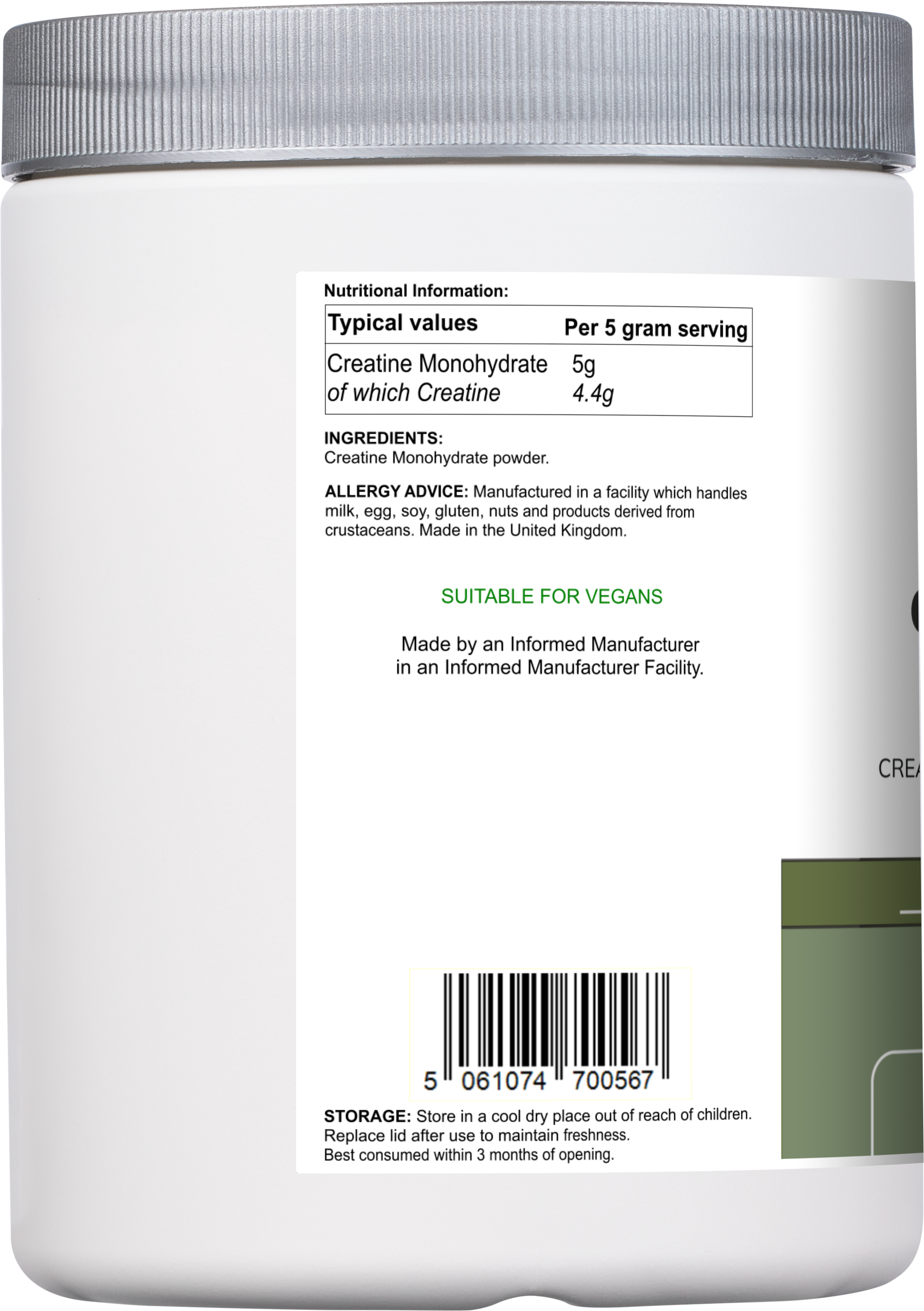 Creatine Monohydrate | Pure Unflavoured Creatine Powder – 500 g - 100 Servings