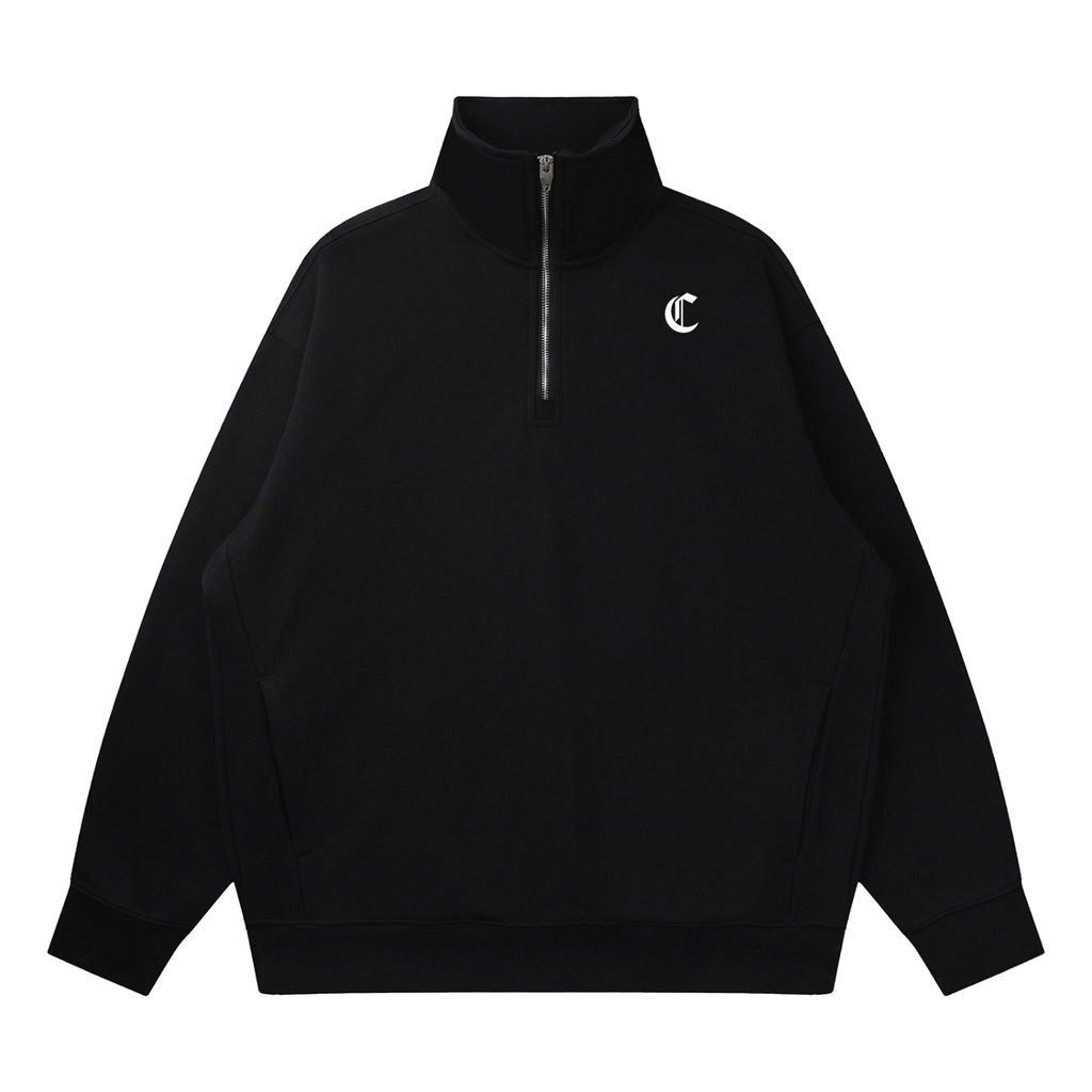 Men's Black Quarter-Zip Drop Shoulder Sweatshirt