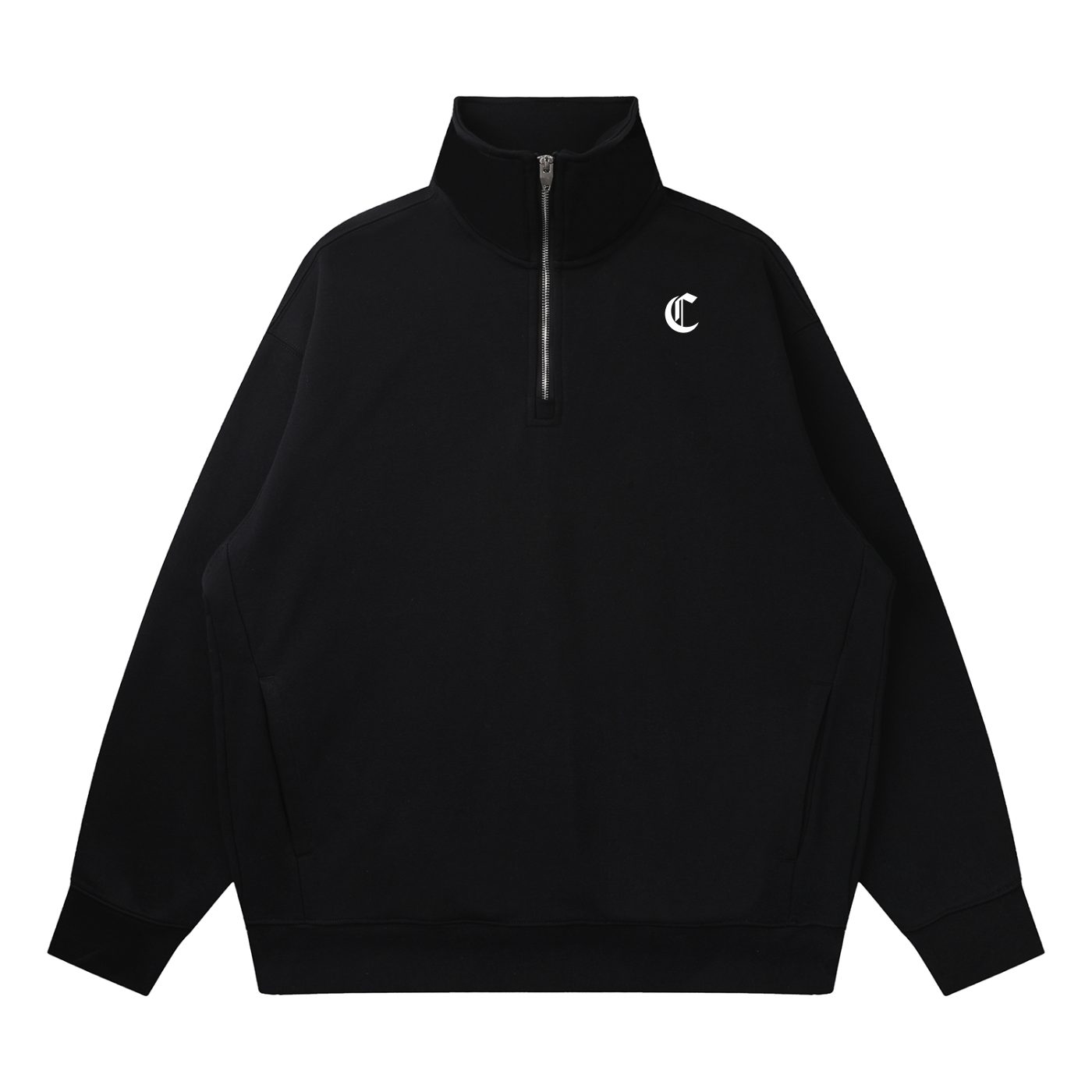 Men's Black Quarter-Zip Drop Shoulder Sweatshirt
