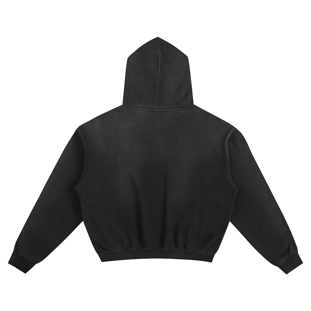 Embroidered All Black Boxy Hoodie
