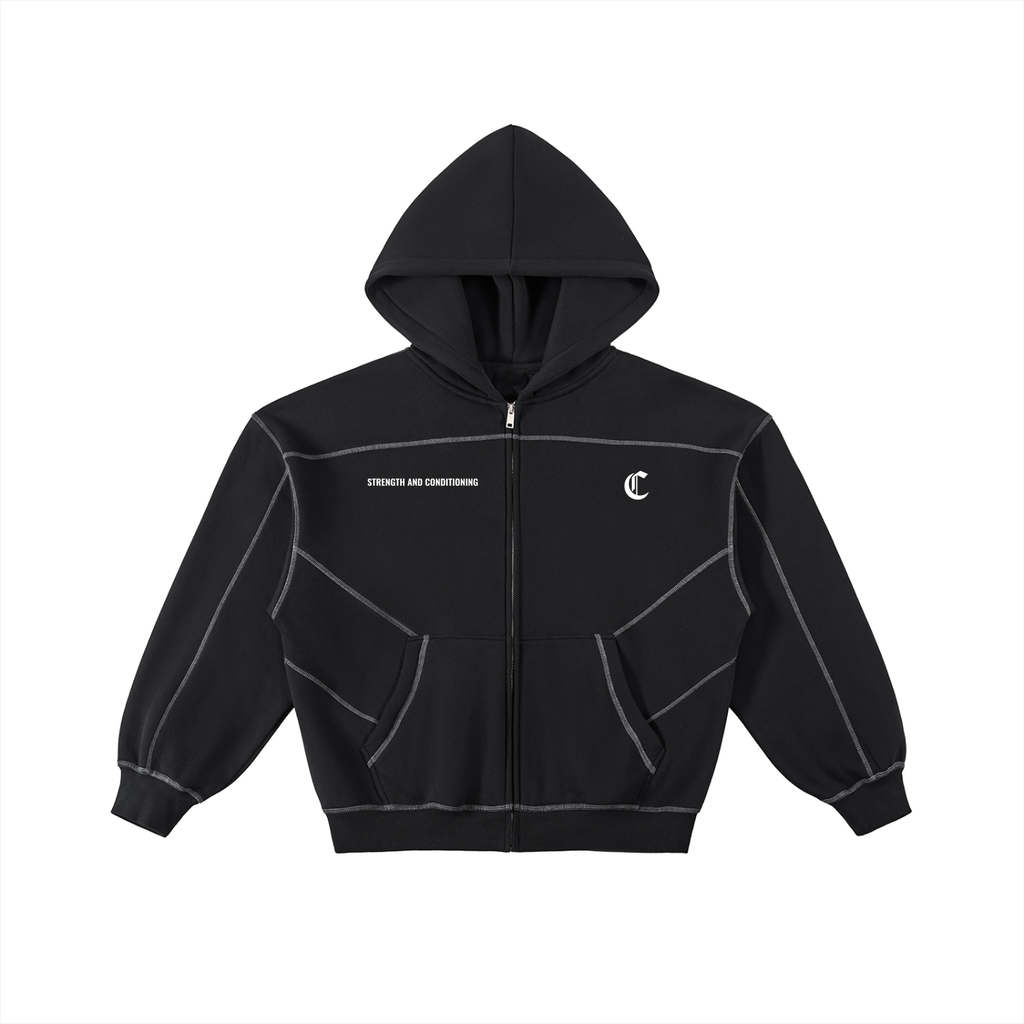 Costello's Contrast-Stitched Boxy Fleece Zip Hoodie