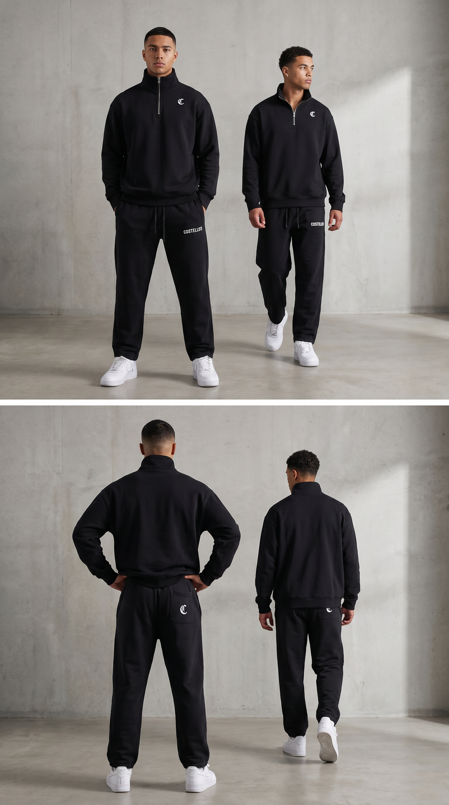Men's Black Quarter-Zip Drop Shoulder Sweatshirt